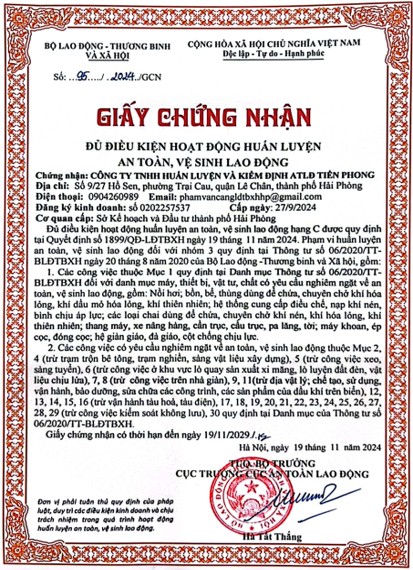 Thông báo về việc công khai thông tin tổ chức huấn luyện an toàn, vệ sinh lao động